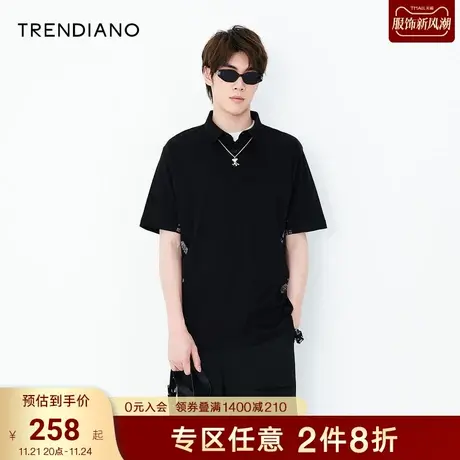 TRENDIANO夏季新款城市拼接印花纯棉丝光翻领短袖Polo衫男士商品大图