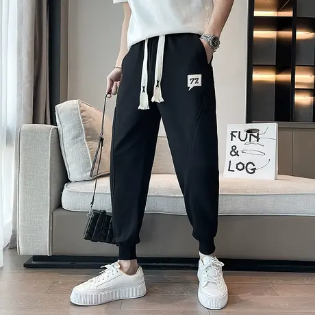 秋季男士休闲裤九分裤小脚裤裤子修身潮流学生束腿裤刺绣运动卫裤商品大图