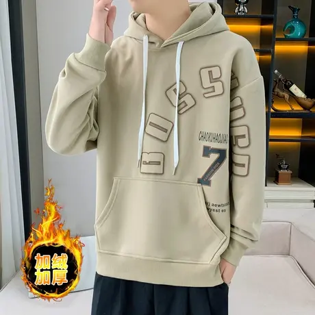 秋冬款外套男士卫衣宽松加绒潮流港风加厚青少年学生连帽上衣T恤商品大图