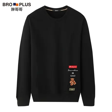 胖哥哥大码圆领卫衣男纯棉宽松潮胖子2024春季款加肥加大打底衫男商品大图