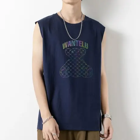 小熊背心男士夏季纯棉宽肩无袖t恤跨栏健身运动坎肩篮球全棉汗衫图片