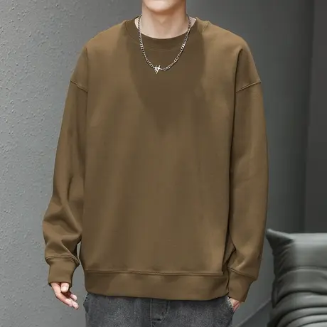 350g重磅卫衣男春秋款美式宽松潮流无帽衫长袖t恤圆领纯色上衣服商品大图