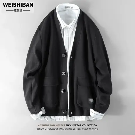 春秋休闲开衫男2023年新款日系潮流慵懒复古宽松帅气针织衫男外套图片