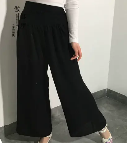 傲雪屋中国风棉麻原创阔腿裤高腰收腹茶艺长裤禅意裤夏图片