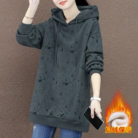 宽松中长款加厚加绒卫衣女秋冬2023年新款潮ins遮臀韩版上衣外套图片