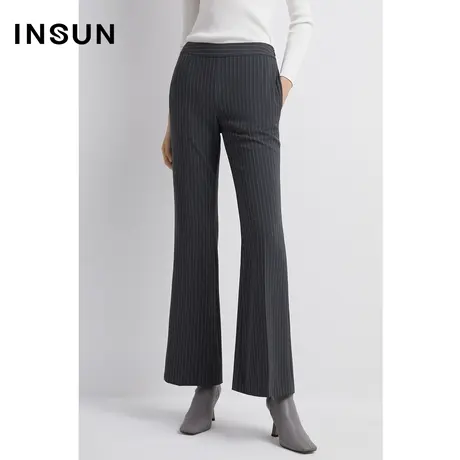 INSUN恩裳线上专选春季灰色条纹百搭喇叭休闲裤图片