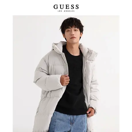 【38上新季】GUESS男士纯色中长款过膝连帽羽绒棉服图片