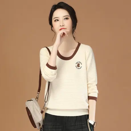 韩潮袭人韩系气质减龄圆领套头针织衫女秋季新款宽松休闲打底毛衣商品大图