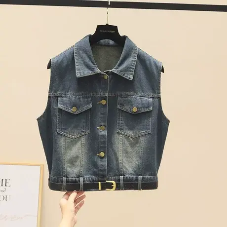 欧货牛仔马甲无袖毛边外套女2023秋新款显瘦垫肩背心坎肩短款上衣图片