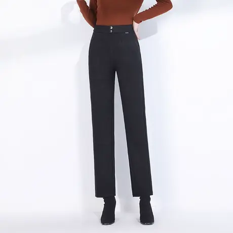 毛呢烟管裤女秋冬2023新款高腰显瘦通勤直筒裤时尚厚款休闲职业裤商品大图