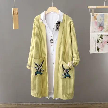 早秋季针织毛衣开衫外套女中长款日系慵懒复古2024新款软糯高级感商品大图