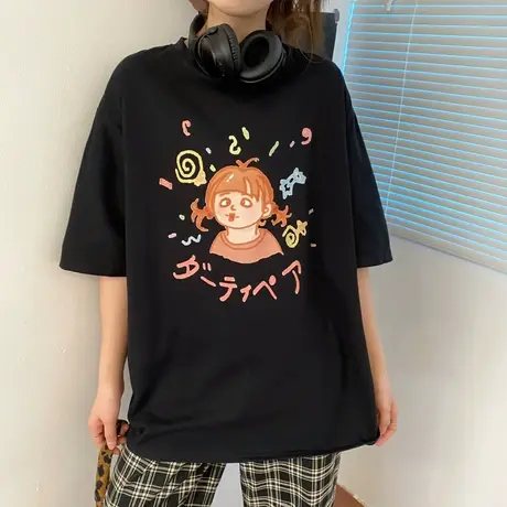 纯棉短袖t恤女2021年新款夏季宽松韩版半袖设计感小众上衣服ins潮图片