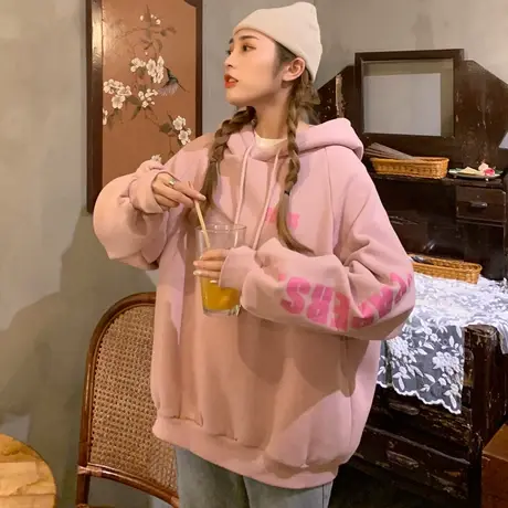 ulzzang港风chic卫衣女2020秋冬宽松韩版ins慵懒风bf加绒加厚外套图片