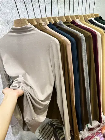 2023秋冬装韩版百搭半高领长袖面膜T恤女洋气内搭打底衫修身上衣图片