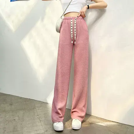 泡芙格阔腿裤女春夏2023年新款高腰垂感宽松显瘦白色抽绳休闲裤子图片
