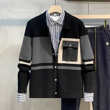 男士针织衫开衫春秋季2023年新款ins潮牌男装休闲夹克毛衣外套男商品大图