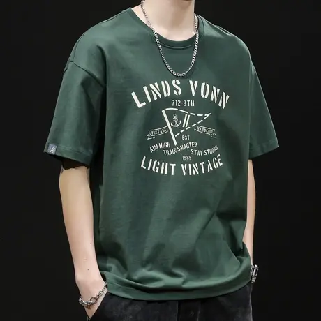 重磅230g短袖t恤男士半袖上衣潮牌大码2024新款男装印花男款体恤商品大图