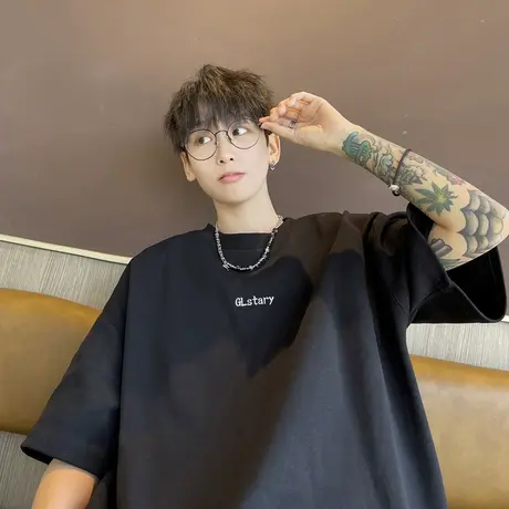 百搭t恤男短袖夏季新款美式高街潮牌重磅青少年宽松休闲半袖体恤商品大图