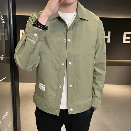 韩版宽松大码上衣服男装休闲衬衫外套工装长袖开衫新款夹克男士图片