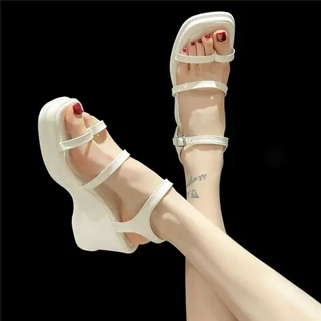 坡跟凉鞋女夏2024新款气质仙女风网红法式厚底夹趾高跟鞋罗马鞋女商品大图