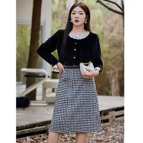 2024新款冬季大码女装赫本风法式丝绒小衫高级感套头显瘦上衣胖mm图片