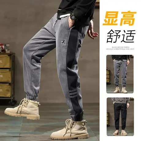 秋季莱赛尔潮牌痞帅工装休闲裤男士束脚宽松牛仔男裤子男款春秋款商品大图