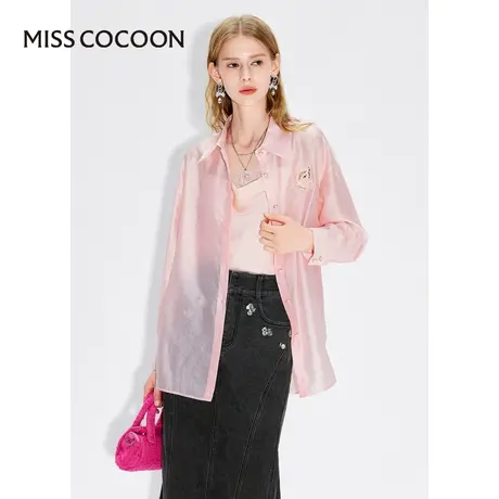 MISSCOCOON【漫拾光旅】24春新款宫廷风亮片镂空浪漫开叉衬衫商品大图