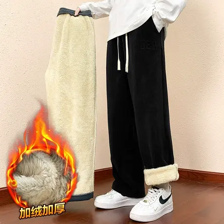 秋冬款男士保暖防风加棉裤冬季加绒加厚外穿休闲裤子男装阔腿卫裤商品大图