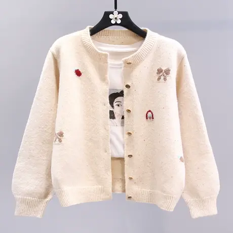 小清新刺绣毛衣外套女冬季2023新款宽松高级感单排扣软糯针织开衫图片