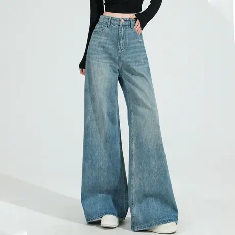 2024年春季新品阔腿牛仔裤女宽松高腰甩腿裤雅痞裤大喇叭拖地长裤商品大图