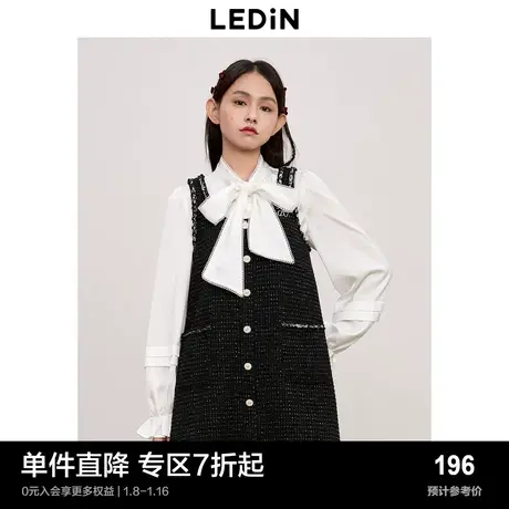 乐町韩系少女蝴蝶结设计长袖衬衫冬季新款白色缎面飘带领衬衣商品大图