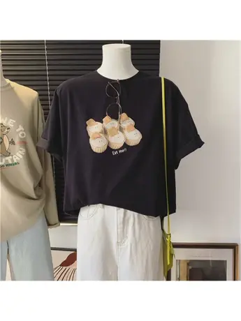 蛋糕印花短袖宽松休闲大版春夏季新款棉质韩版青春时尚T恤衫商品大图