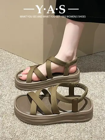 露趾凉鞋女夏季2024新款时尚百搭小众复古松糕厚底休闲罗马沙滩鞋商品大图