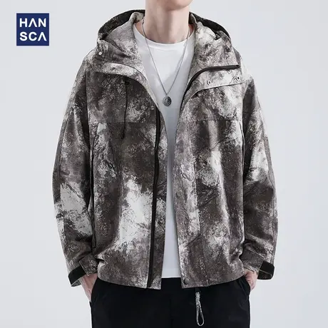 hansca秋冬季工装水墨夹克男士户外美式迷彩冲锋衣防风宽松外套潮图片
