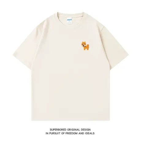 夏季趣味简约胸标小柴犬短袖t恤男纯棉宽松休闲圆领半袖体恤衫图片