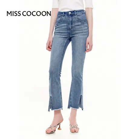 MISSCOCOON【莫奈花园】24春夏新款吊坠不规则脚口微喇牛仔裤商品大图