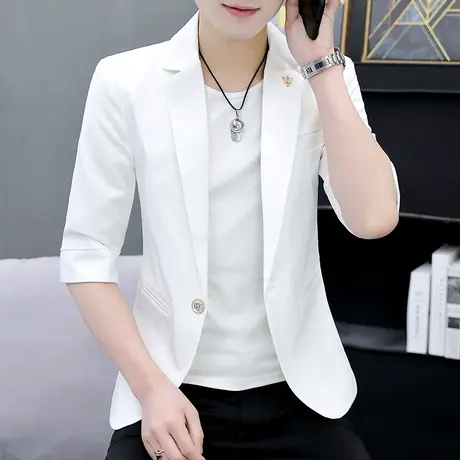 男士休闲西服夏季薄款七分袖外套潮流秋装2021新款韩版百搭小西装商品大图