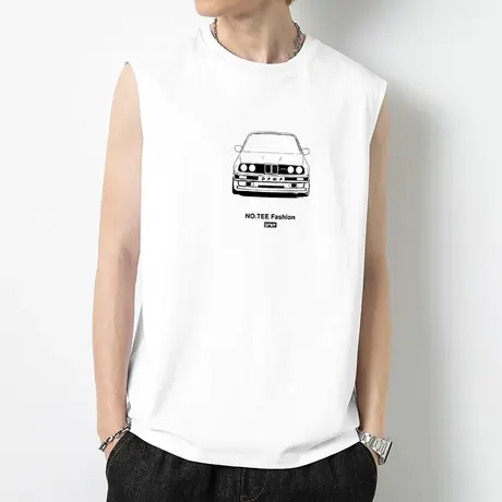 重磅男士背心夏季纯棉运动美式坎肩白色无袖t恤宽松健身篮球跨栏图片