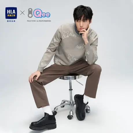 HLA/海澜之家2023Qee联名长袖针织衫包芯纱保暖套头衫假两件男商品大图