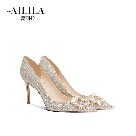 爱丽拉法式水晶婚鞋女2023新款禾秀主婚纱两穿新娘高跟鞋平时可穿商品大图