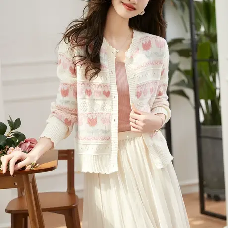 时尚气质毛衣开衫2023年秋季新款淑女温柔爱心宽松显瘦通勤上衣图片