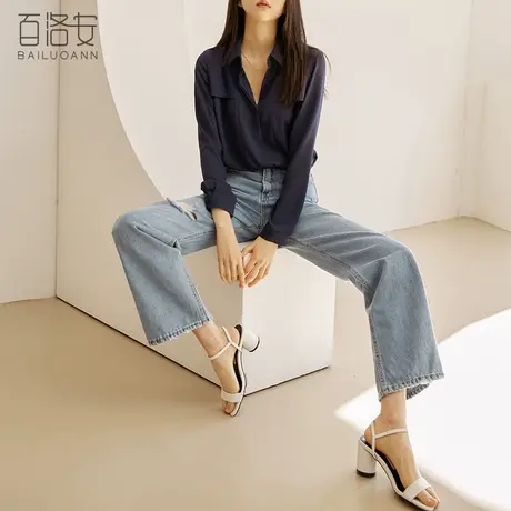 百洛安通勤翻领衬衫秋季新款韩版宽松垂坠感上衣女士职业长袖衬衣图片