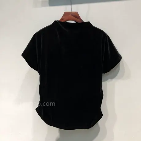 23秋装韩国ulzzang新款纯色双侧抽褶宽松短款半高领丝绒短袖T恤女商品大图