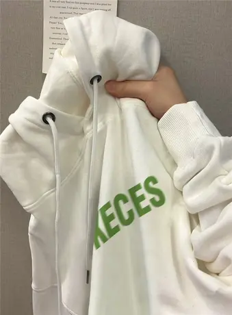 白色连帽卫衣女春秋2023新款美式复古大码宽松慵懒风字母外套上衣图片