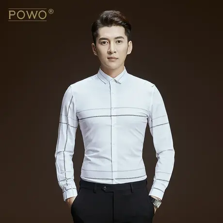 POWO衬衫男士长袖修身休闲帅气黑色衬衣青年韩版商务寸衫秋季潮商品大图