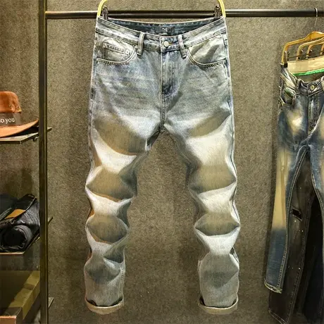 黄泥水洗做旧牛仔裤男款美式vibe高街宽松直筒欧美痞帅百搭裤子男商品大图