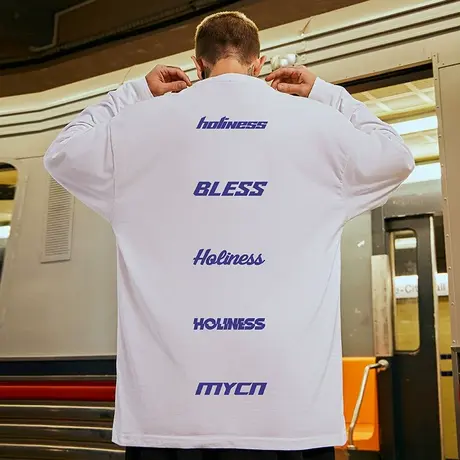 潮牌美式内搭长袖t恤男 2023新款春秋宽松纯棉打底衫ins大码男装商品大图