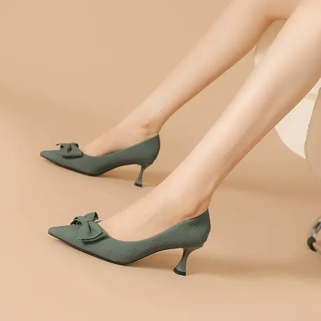 法式气质尖头高跟鞋女细跟2023年春季新款性感蝴蝶结百搭浅口单鞋商品大图