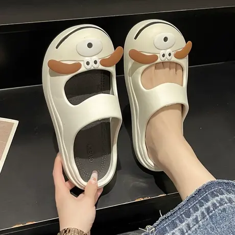 包头半拖鞋女夏季2023新款卡通可爱小狗网红外穿厚底防滑沙滩凉拖图片