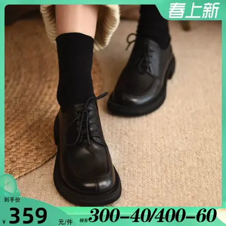 Artmu阿木英伦风系带小皮鞋黑色鞋子女2025年新款百搭粗跟女鞋图片